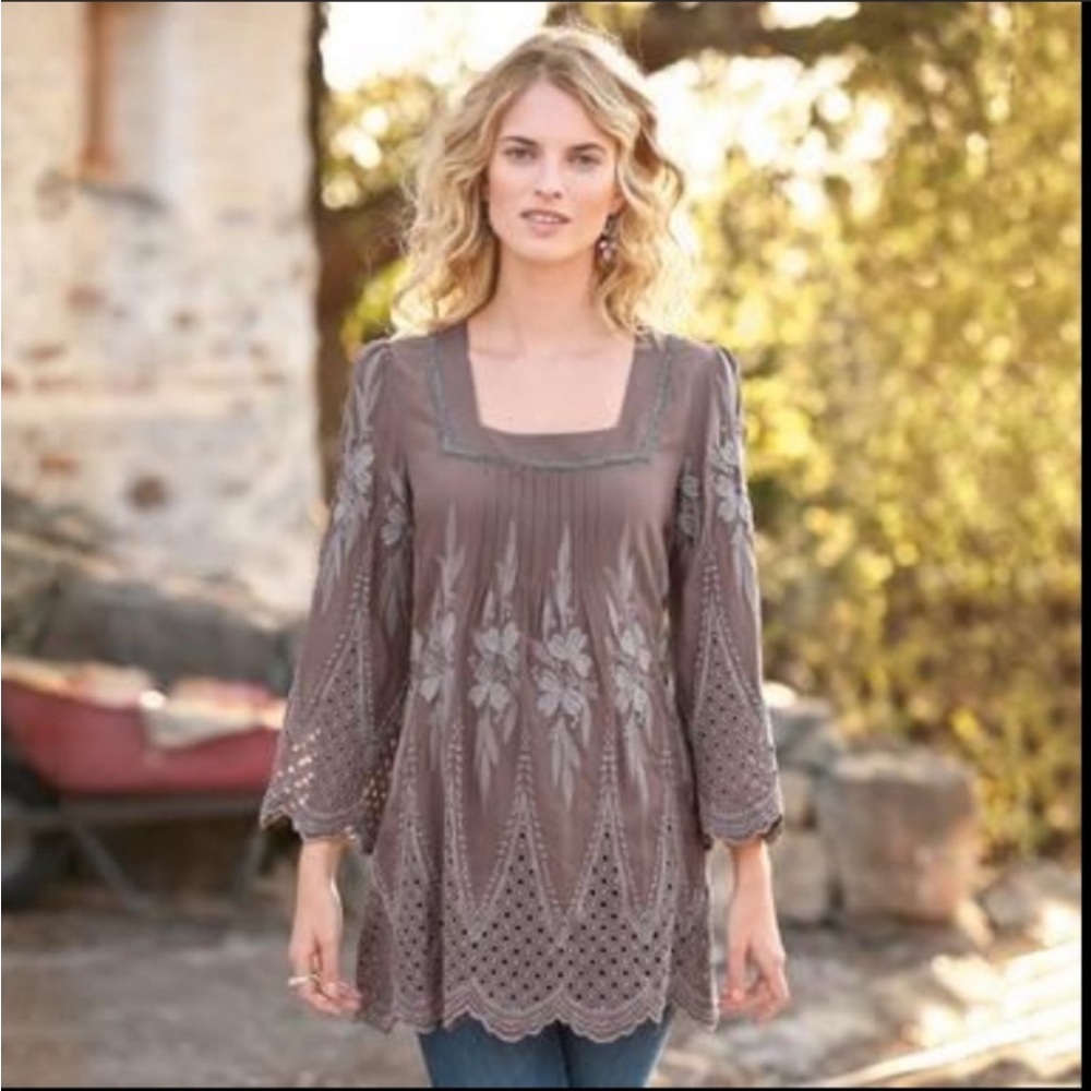 SUNDANCE: Brown Embroidered Tunic M